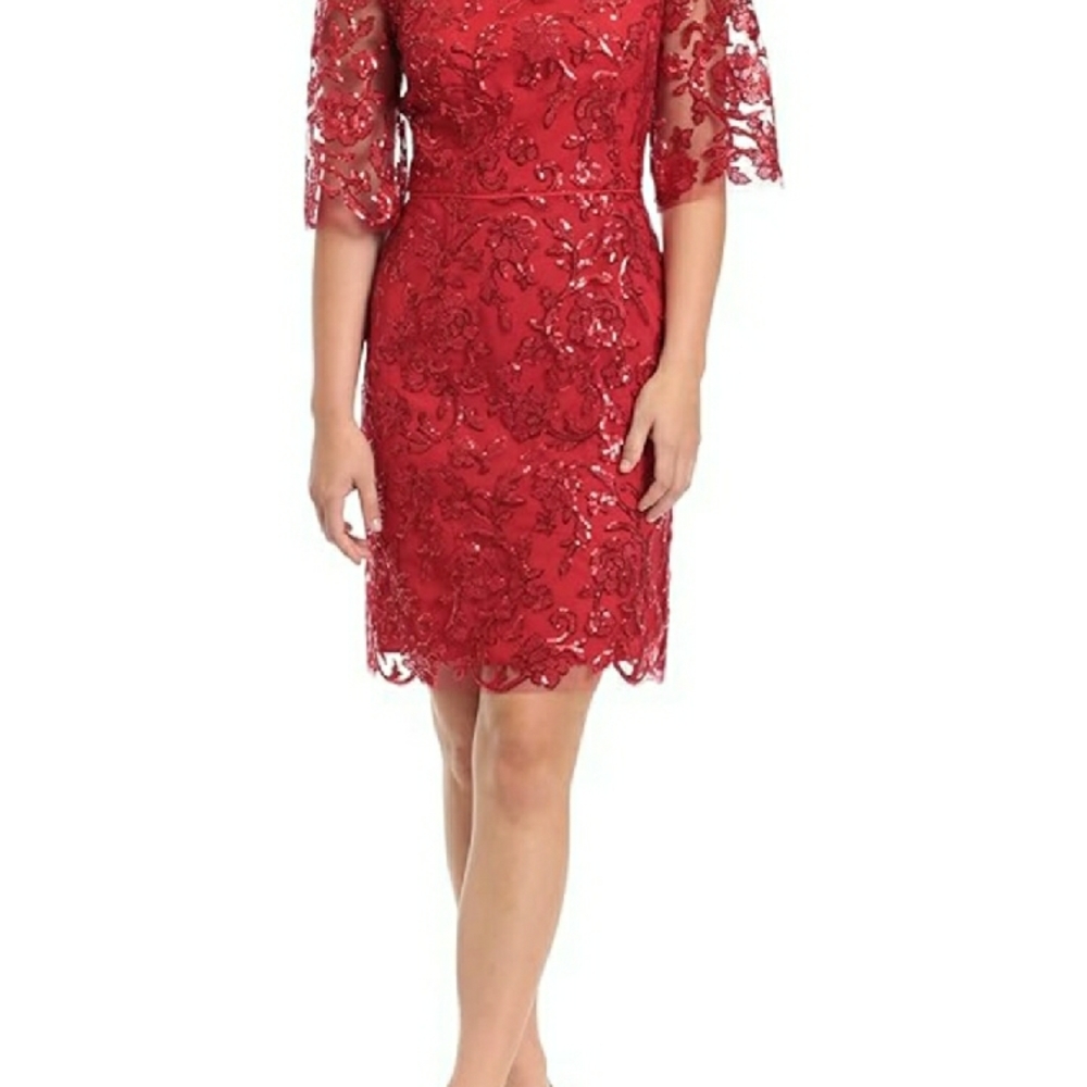 Red Sequin Floral Dress
